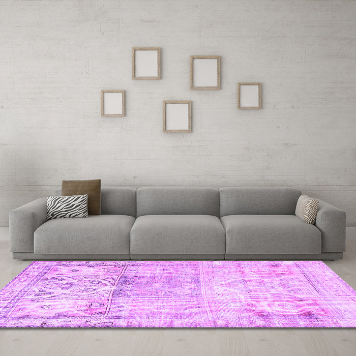 Machine Washable Persian Purple Traditional Area Rugs in a Living Room, wshtr3725pur