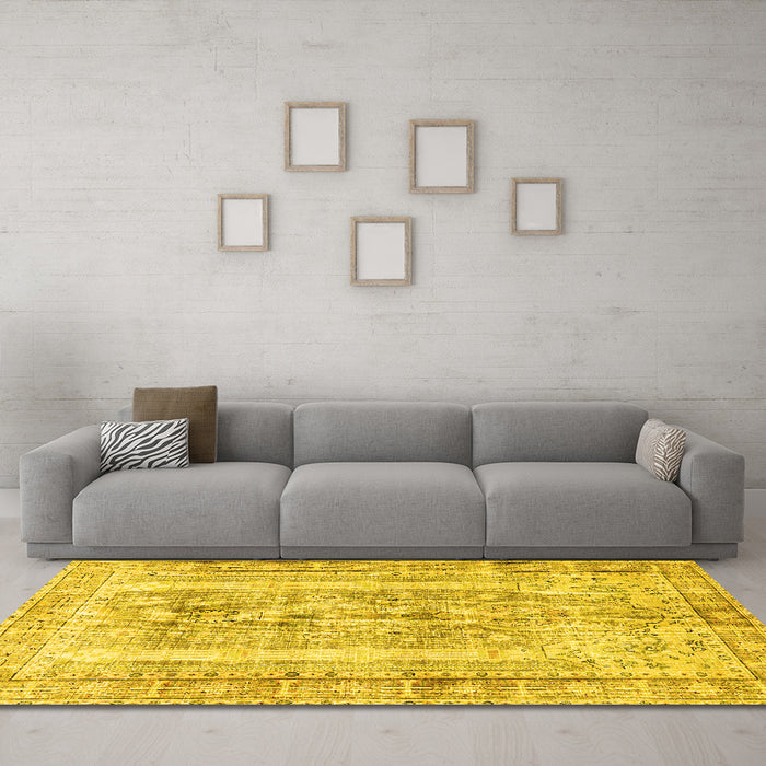 Machine Washable Persian Yellow Traditional Rug in a Living Room, wshtr3726yw