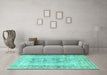 Machine Washable Persian Turquoise Traditional Area Rugs in a Living Room,, wshtr3726turq