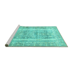 Sideview of Machine Washable Persian Turquoise Traditional Area Rugs, wshtr3726turq