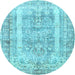 Round Machine Washable Persian Light Blue Traditional Rug, wshtr3726lblu