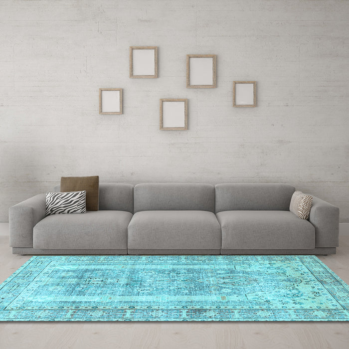 Machine Washable Persian Light Blue Traditional Rug in a Living Room, wshtr3726lblu