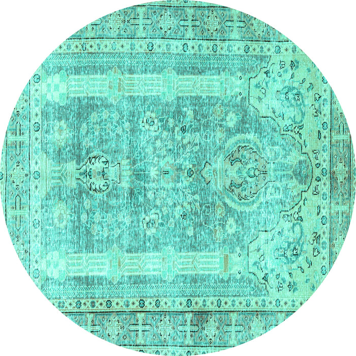 Round Persian Turquoise Traditional Rug, tr3726turq