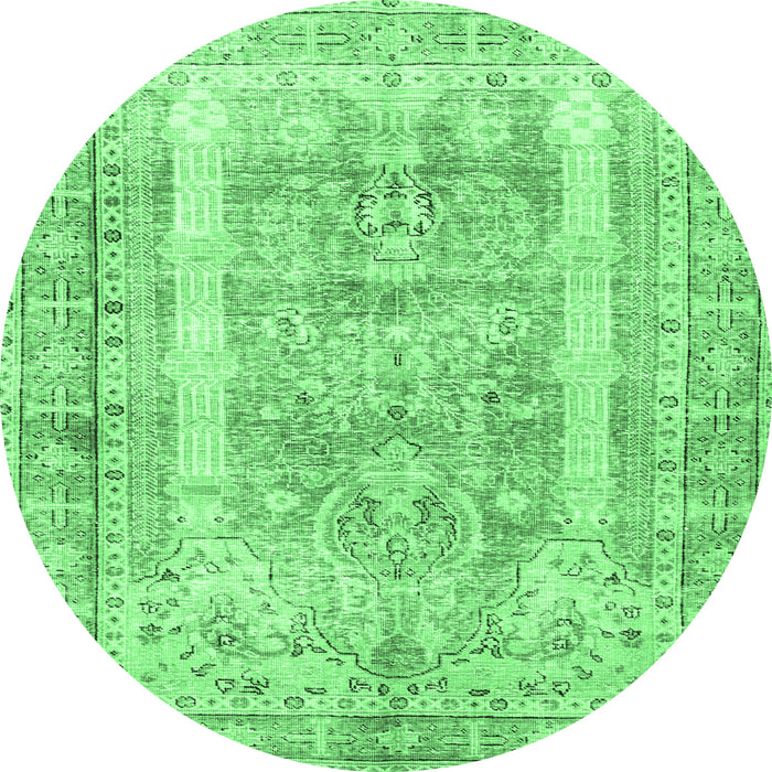 Round Persian Emerald Green Traditional Rug, tr3726emgrn