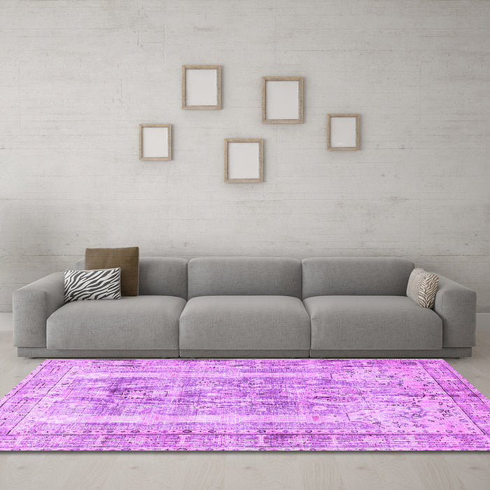 Machine Washable Persian Purple Traditional Area Rugs in a Living Room, wshtr3726pur