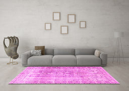 Machine Washable Persian Pink Traditional Rug in a Living Room, wshtr3727pnk