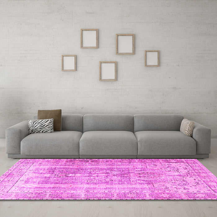 Machine Washable Persian Pink Traditional Rug in a Living Room, wshtr3727pnk