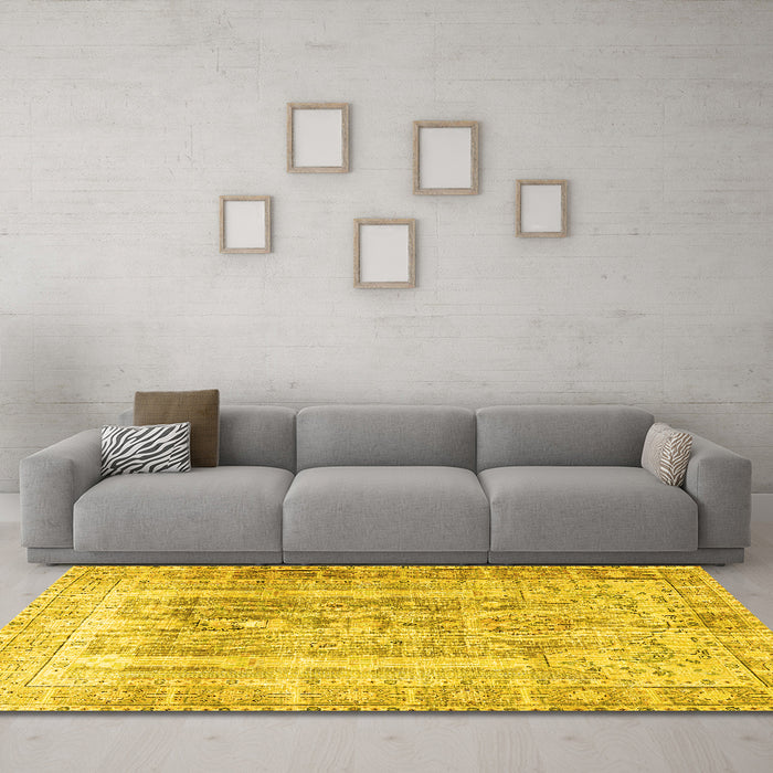 Machine Washable Persian Yellow Traditional Rug in a Living Room, wshtr3727yw