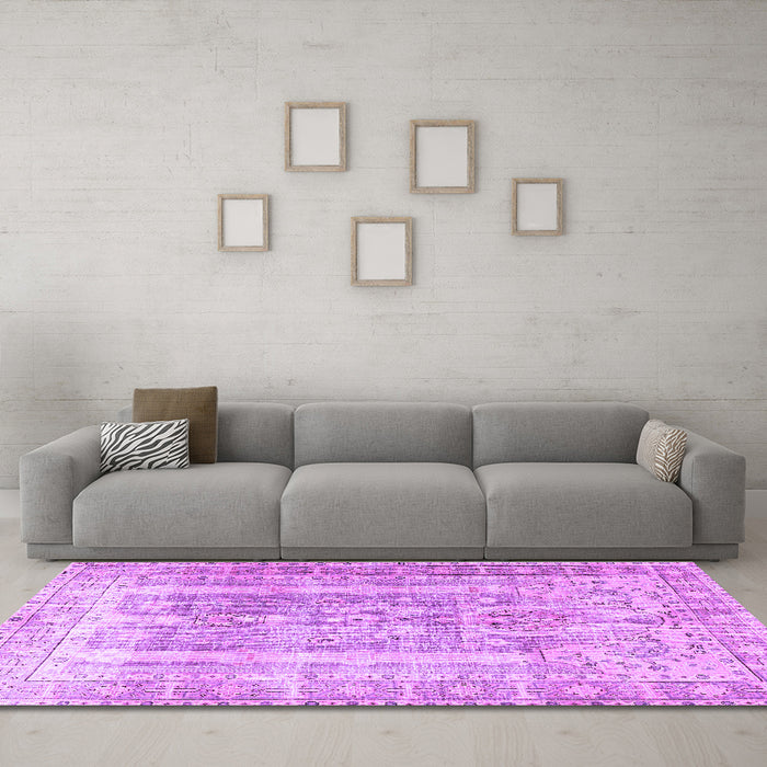 Machine Washable Persian Purple Traditional Area Rugs in a Living Room, wshtr3727pur