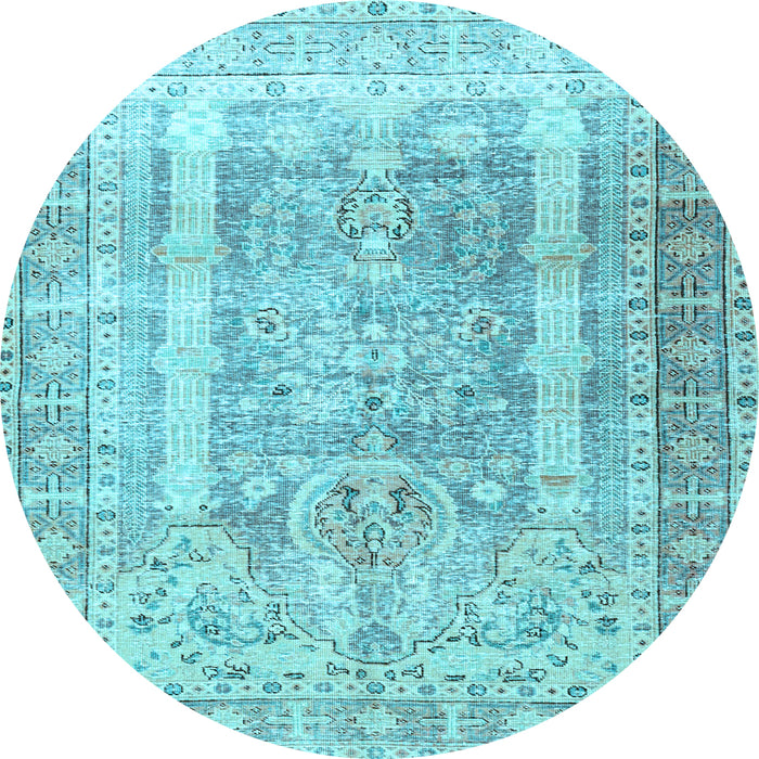 Round Machine Washable Persian Light Blue Traditional Rug, wshtr3727lblu