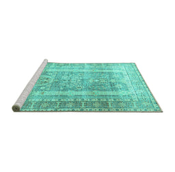 Sideview of Machine Washable Persian Turquoise Traditional Area Rugs, wshtr3727turq