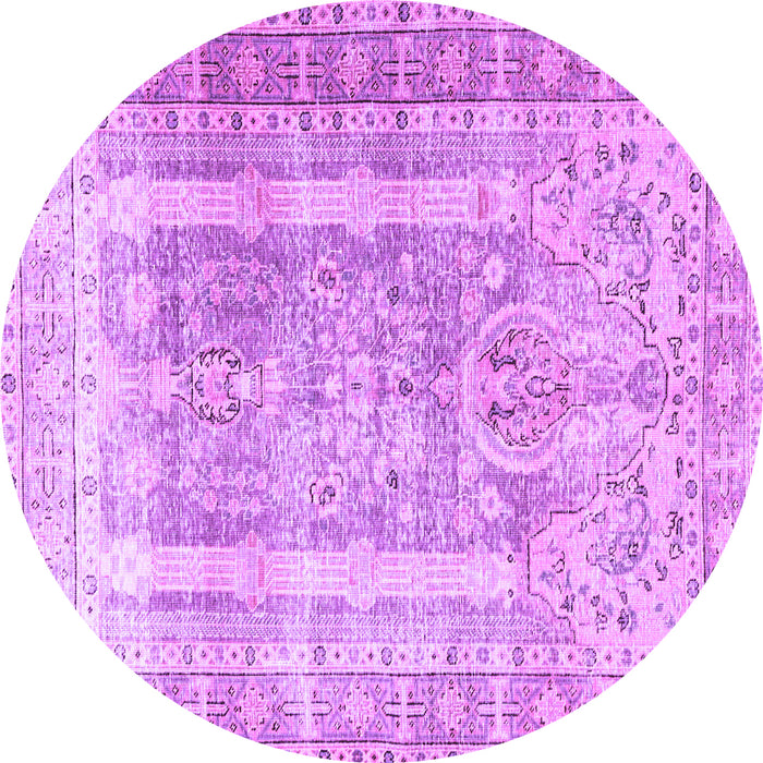 Round Machine Washable Persian Purple Traditional Area Rugs, wshtr3727pur