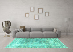 Machine Washable Persian Turquoise Traditional Area Rugs in a Living Room,, wshtr3727turq