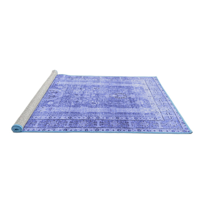 Sideview of Machine Washable Persian Blue Traditional Rug, wshtr3727blu