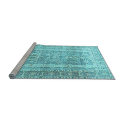 Sideview of Machine Washable Persian Light Blue Traditional Rug, wshtr3727lblu