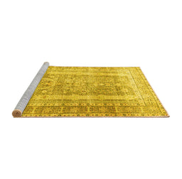 Sideview of Machine Washable Persian Yellow Traditional Rug, wshtr3727yw