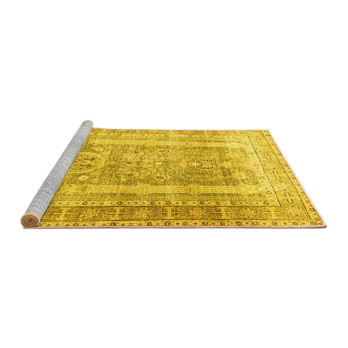 Sideview of Machine Washable Persian Yellow Traditional Rug, wshtr3727yw