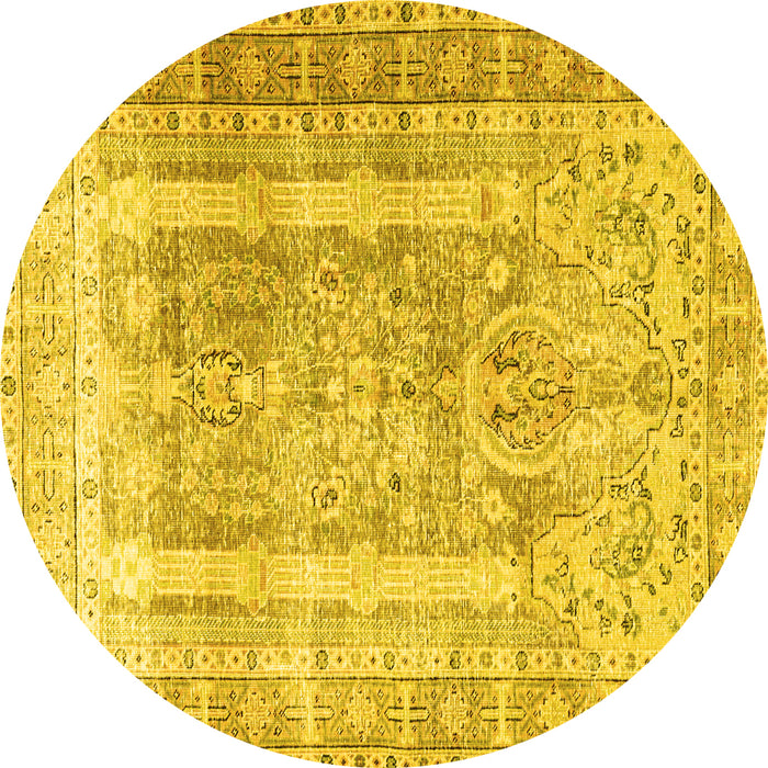 Round Machine Washable Persian Yellow Traditional Rug, wshtr3727yw