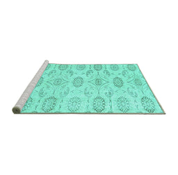 Sideview of Machine Washable Persian Turquoise Traditional Area Rugs, wshtr3728turq