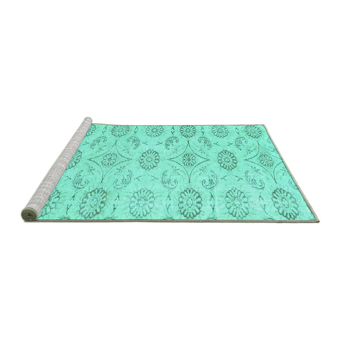 Sideview of Machine Washable Persian Turquoise Traditional Area Rugs, wshtr3728turq