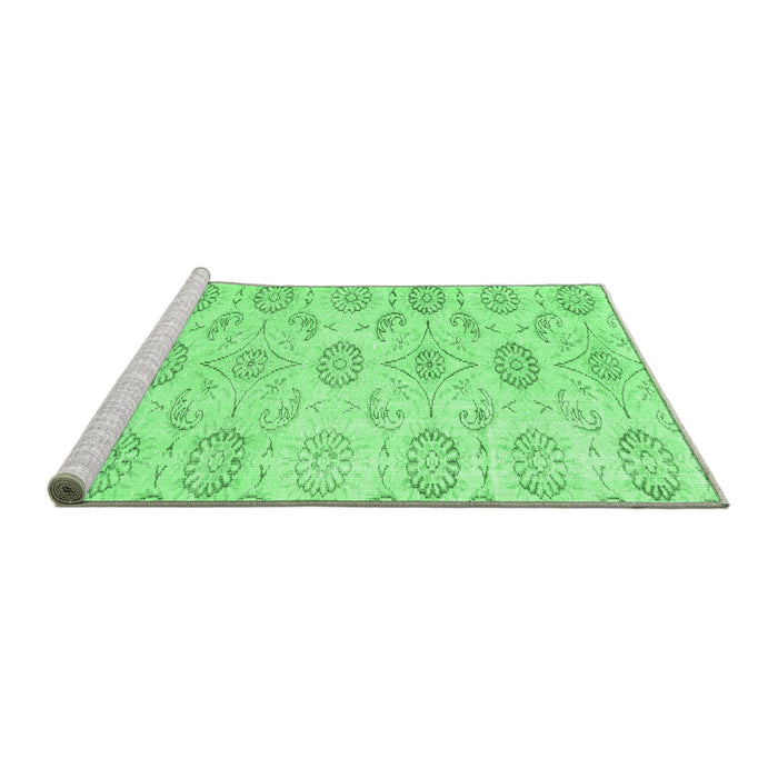 Sideview of Machine Washable Persian Emerald Green Traditional Area Rugs, wshtr3728emgrn