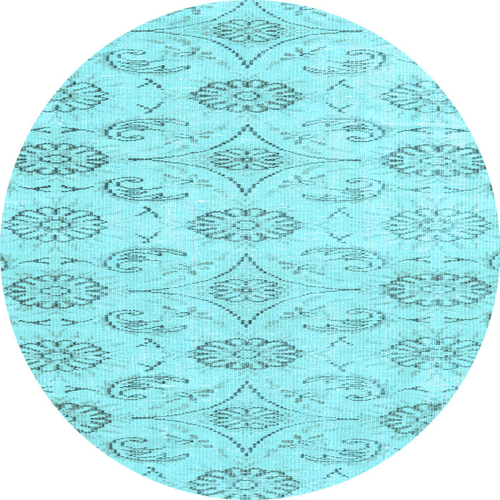 Round Machine Washable Persian Light Blue Traditional Rug, wshtr3728lblu