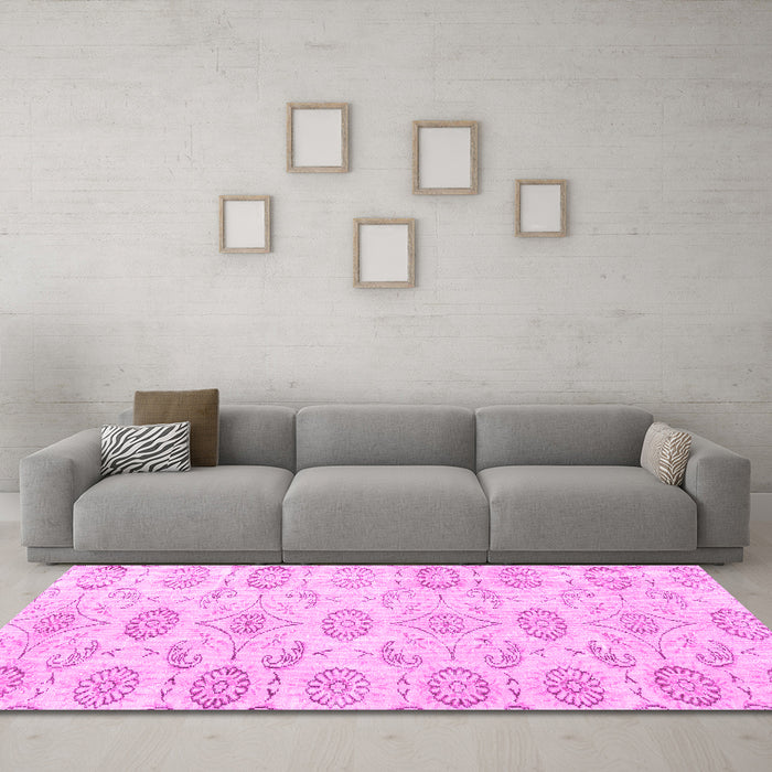 Machine Washable Persian Pink Traditional Rug in a Living Room, wshtr3728pnk