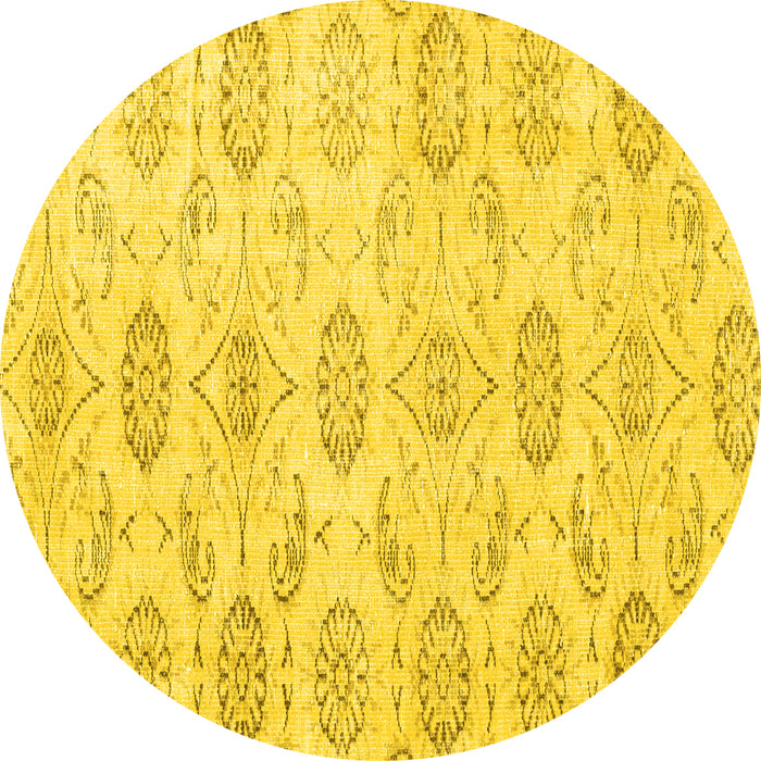 Round Machine Washable Persian Yellow Traditional Rug, wshtr3728yw