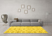 Machine Washable Persian Yellow Traditional Rug in a Living Room, wshtr3728yw