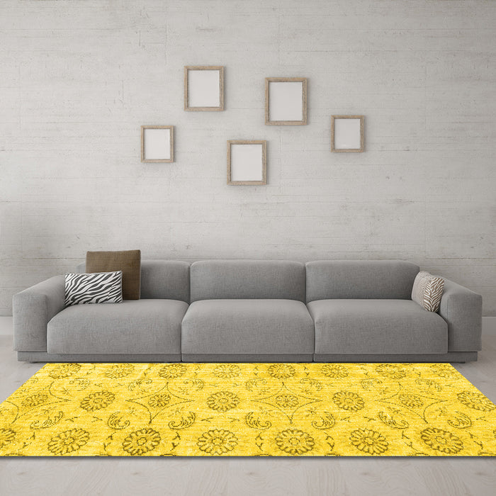 Machine Washable Persian Yellow Traditional Rug in a Living Room, wshtr3728yw