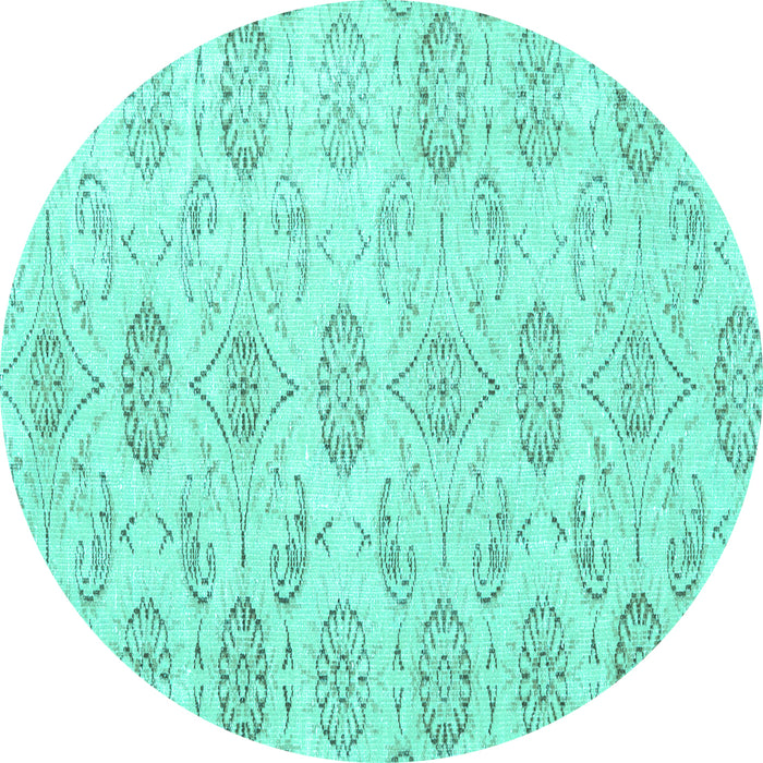 Round Machine Washable Persian Turquoise Traditional Area Rugs, wshtr3728turq