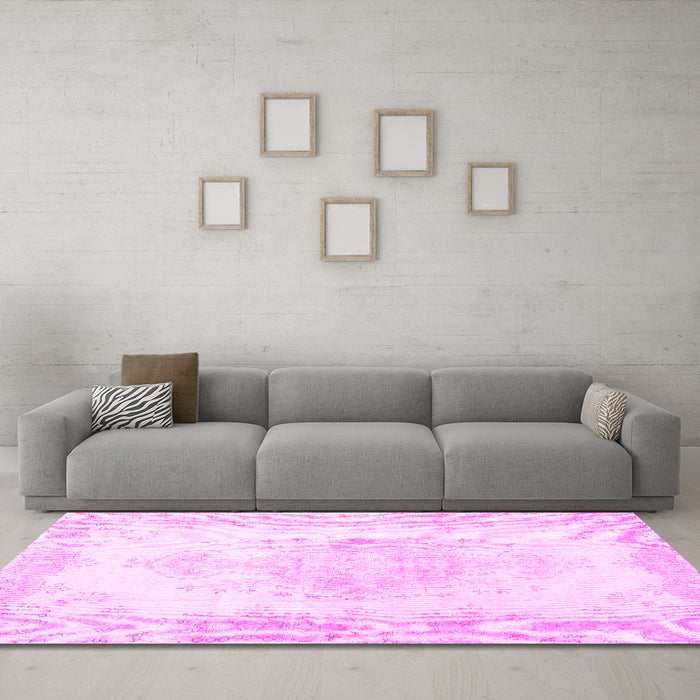 Machine Washable Persian Pink Traditional Rug in a Living Room, wshtr3729pnk