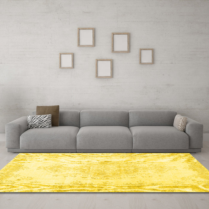 Machine Washable Persian Yellow Traditional Rug in a Living Room, wshtr3729yw