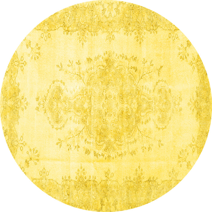 Round Machine Washable Persian Yellow Traditional Rug, wshtr3729yw