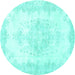 Round Persian Turquoise Traditional Rug, tr3729turq