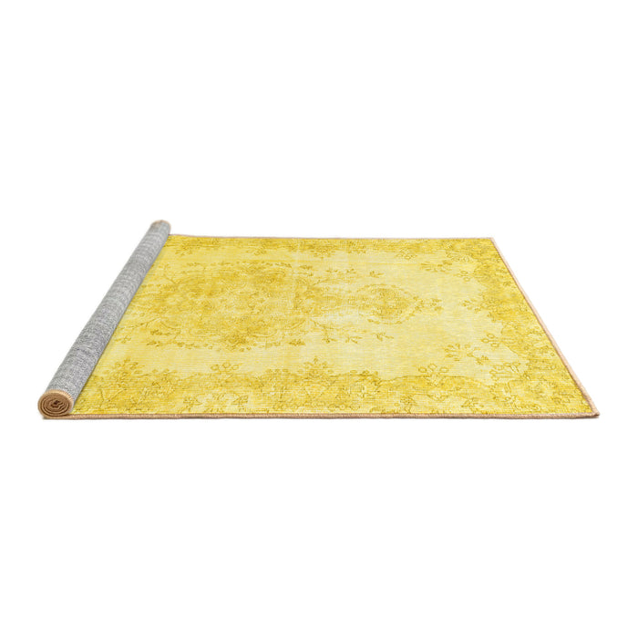 Sideview of Machine Washable Persian Yellow Traditional Rug, wshtr3729yw