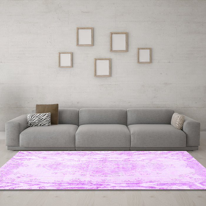 Machine Washable Persian Purple Traditional Area Rugs in a Living Room, wshtr3729pur