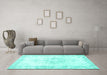 Machine Washable Persian Turquoise Traditional Area Rugs in a Living Room,, wshtr3729turq