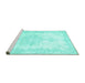 Sideview of Machine Washable Persian Turquoise Traditional Area Rugs, wshtr3729turq