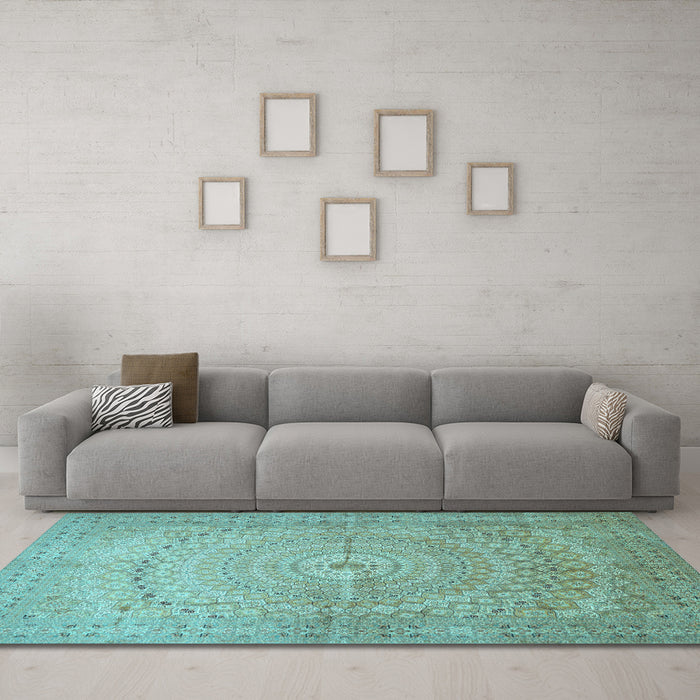 Machine Washable Persian Light Blue Traditional Rug in a Living Room, wshtr372lblu