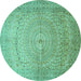 Round Machine Washable Persian Turquoise Traditional Area Rugs, wshtr372turq