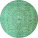 Round Persian Turquoise Traditional Rug, tr372turq