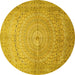 Round Machine Washable Persian Yellow Traditional Rug, wshtr372yw