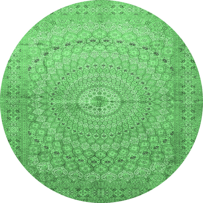 Round Machine Washable Persian Emerald Green Traditional Area Rugs, wshtr372emgrn