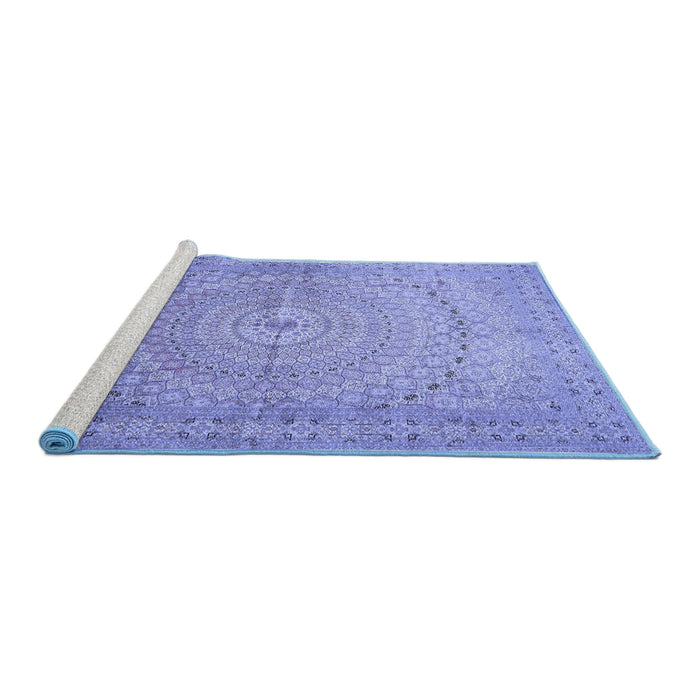 Sideview of Machine Washable Persian Blue Traditional Rug, wshtr372blu