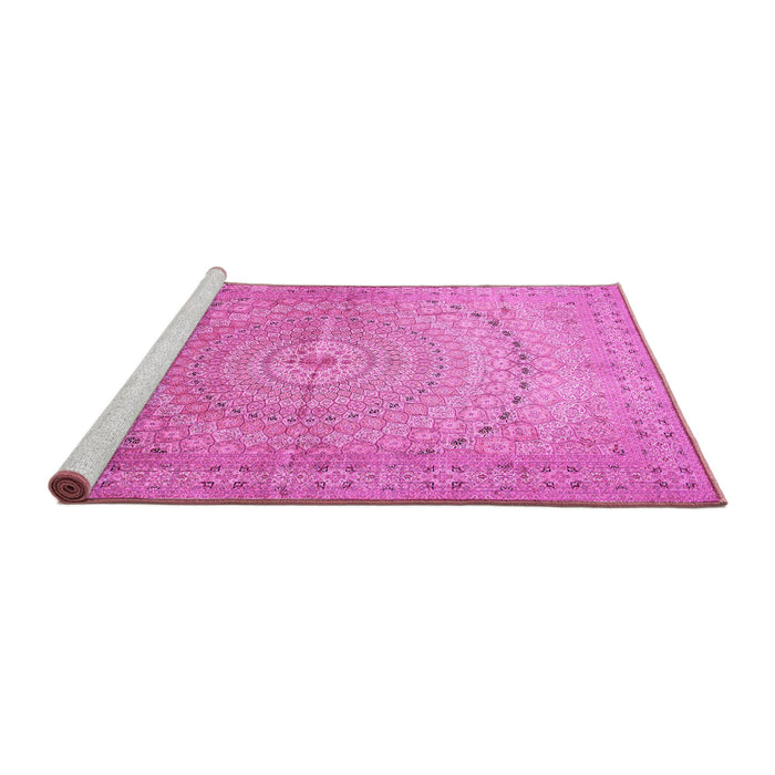 Sideview of Machine Washable Persian Pink Traditional Rug, wshtr372pnk