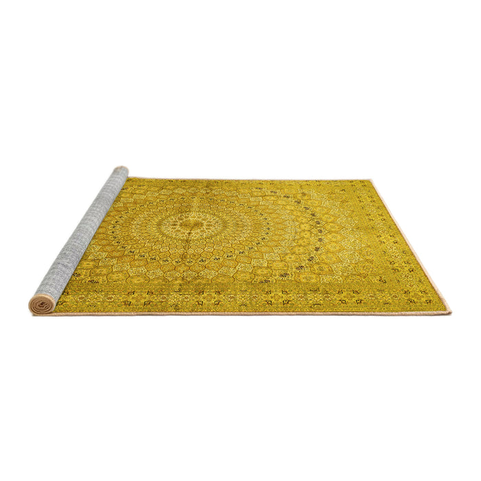 Sideview of Machine Washable Persian Yellow Traditional Rug, wshtr372yw