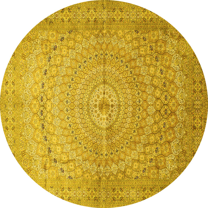 Round Persian Yellow Traditional Rug, tr372yw