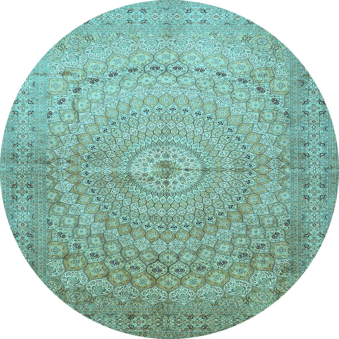 Round Machine Washable Persian Light Blue Traditional Rug, wshtr372lblu