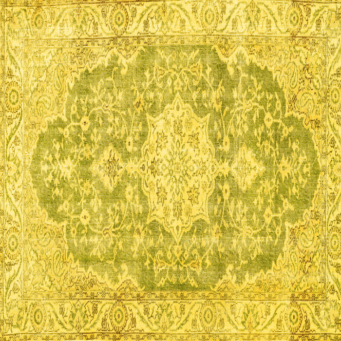 Square Machine Washable Medallion Yellow Traditional Rug, wshtr3730yw